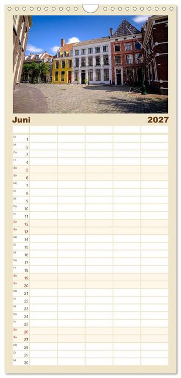 Produktbild: Familienplaner 2027 - Ein Blick auf Leiden mit 5 Spalten (Wandkalender, 21 x 45 cm) CALVENDO