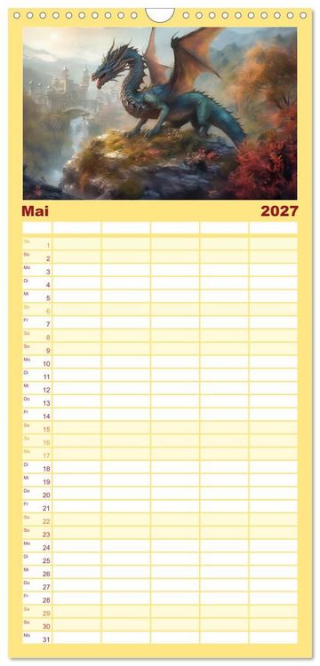 Produktbild: Familienplaner 2027 - Im Land der sch&ouml;nen Drachen mit 5 Spalten (Wandkalender, 21 x 45 cm) CALVENDO