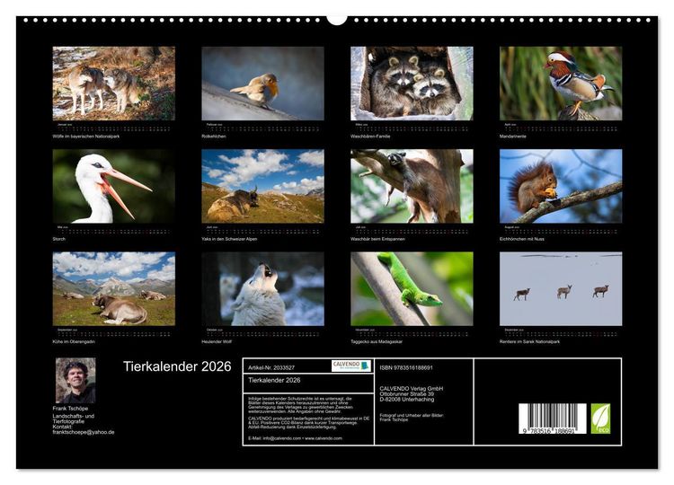 Produktbild: Tierkalender 2026 (hochwertiger Premium Wandkalender 2026 DIN A2 quer), Kunstdruck in Hochglanz