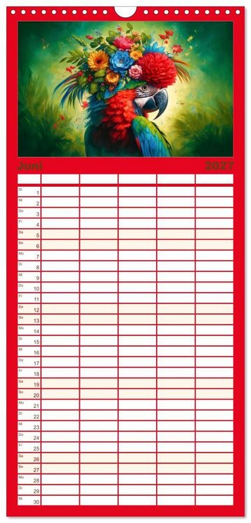 Produktbild: Familienplaner 2027 - Blumige Vogelportr&auml;ts mit 5 Spalten (Wandkalender, 21 x 45 cm) CALVENDO