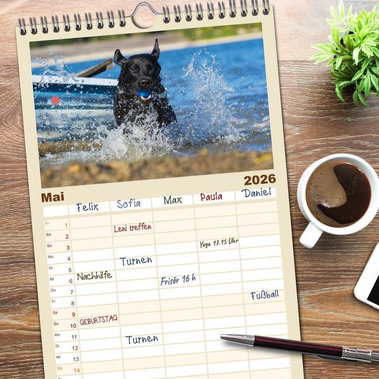 Produktbild: Familienplaner 2026 - Labrador Retriever - Freunde f&uuml;r&acute;s Leben mit 5 Spalten (Wandkalender, 21 x 45 cm) CALVENDO