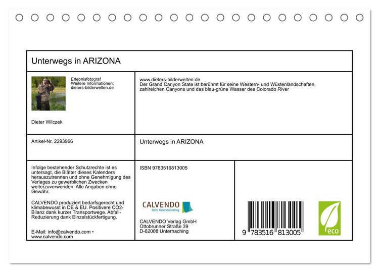 Produktbild: Unterwegs in ARIZONA (Tischkalender 2027 DIN A5 quer), CALVENDO Monatskalender