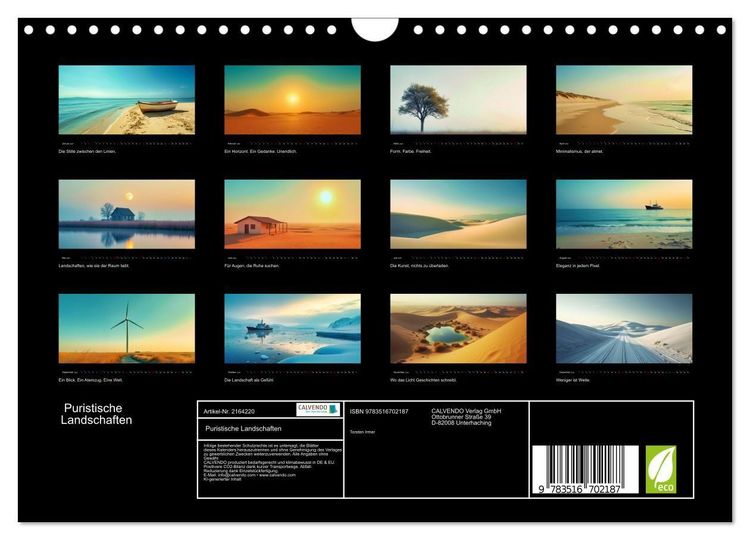 Produktbild: Puristische Landschaften (Wandkalender 2026 DIN A4 quer), CALVENDO Monatskalender