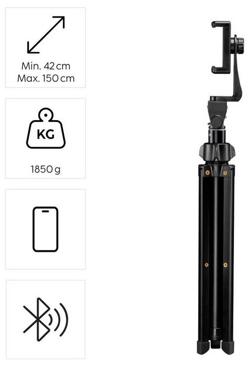 Produktbild: Hama Rotary Smartphone II Stativ-Set 1/4 Zoll Arbeitsh&ouml;he=41.5 - 150 cm Schwarz