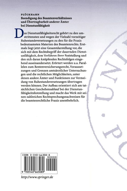 Produktbild: Beendigung des Beamtenverh&auml;ltnisses und &Uuml;bertragbarkeit anderer &Auml;mter bei Dienstunf&auml;higkeit