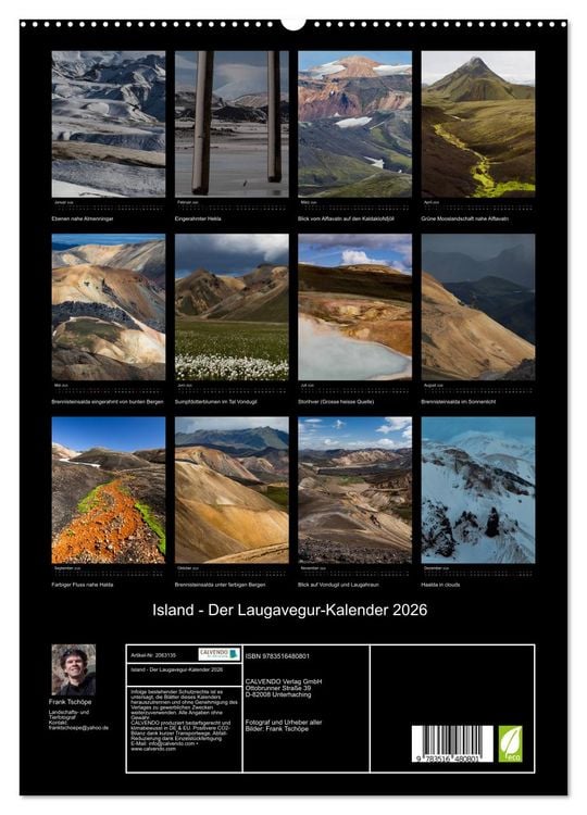 Produktbild: Island - Der Laugavegur-Kalender 2026 (hochwertiger Premium Wandkalender 2026 DIN A2 hoch), Kunstdruck in Hochglanz