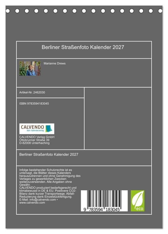 Produktbild: Berliner Stra&szlig;enfoto Kalender 2027 (Tischkalender 2027 DIN A5 hoch), CALVENDO Monatskalender