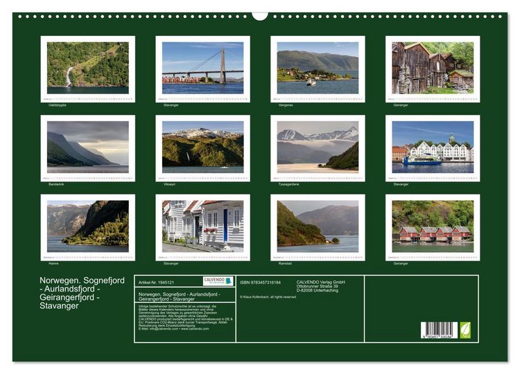 Produktbild: Norwegen. Sognefjord - Aurlandsfjord - Geirangerfjord - Stavanger (Wandkalender 2026 DIN A2 quer), CALVENDO Monatskalender