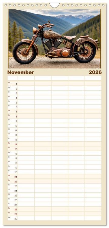 Produktbild: Familienplaner 2026 - Motorr&auml;der im Steampunk-Style mit 5 Spalten (Wandkalender, 21 x 45 cm) CALVENDO