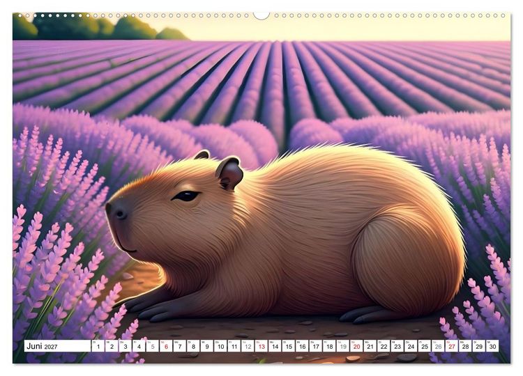 Produktbild: Capybara Carlo und die vier Jahreszeiten (hochwertiger Premium Wandkalender 2027 DIN A2 quer), Kunstdruck in Hochglanz