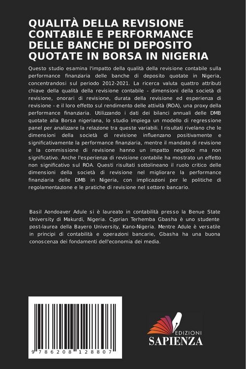 Produktbild: QUALIT&Agrave; DELLA REVISIONE CONTABILE E PERFORMANCE DELLE BANCHE DI DEPOSITO QUOTATE IN BORSA IN NIGERIA