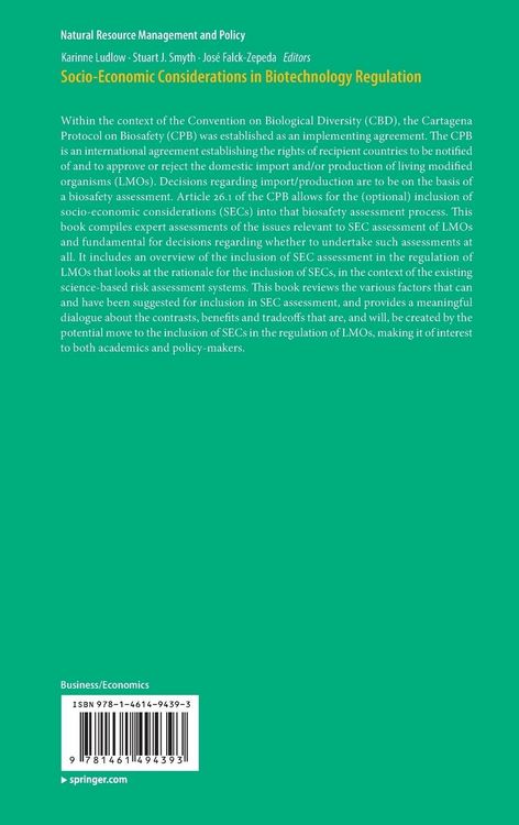 Produktbild: Socio-Economic Considerations in Biotechnology Regulation