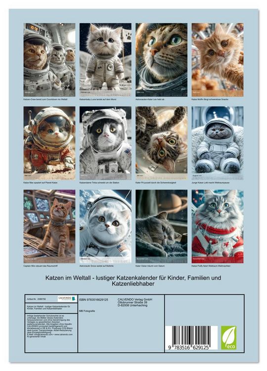 Produktbild: Katzen im Weltall - lustiger Katzenkalender f&uuml;r Kinder, Familien und Katzenliebhaber (Wandkalender 2026 DIN A4 hoch), CALVENDO Monatskalender
