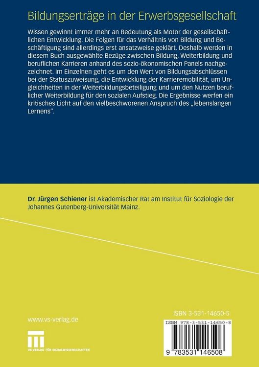 Produktbild: Bildungsertr&auml;ge in der Erwerbsgesellschaft