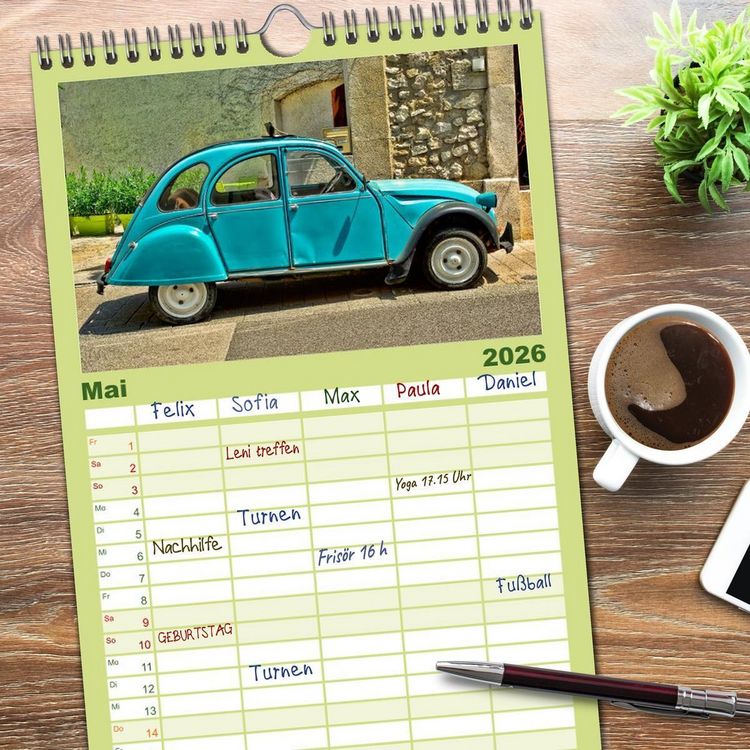 Produktbild: Familienplaner 2026 - Citro&euml;n 2CV - die Ente mit 5 Spalten (Wandkalender, 21 x 45 cm) CALVENDO