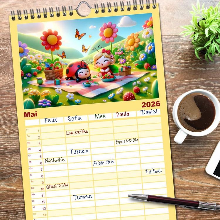 Produktbild: Familienplaner 2026 - Kleine K&auml;fer, gro&szlig;e Abenteuer: Ein Jahreskalender f&uuml;r Kinder mit 5 Spalten (Wandkalender, 21 x 45 cm) CALVENDO