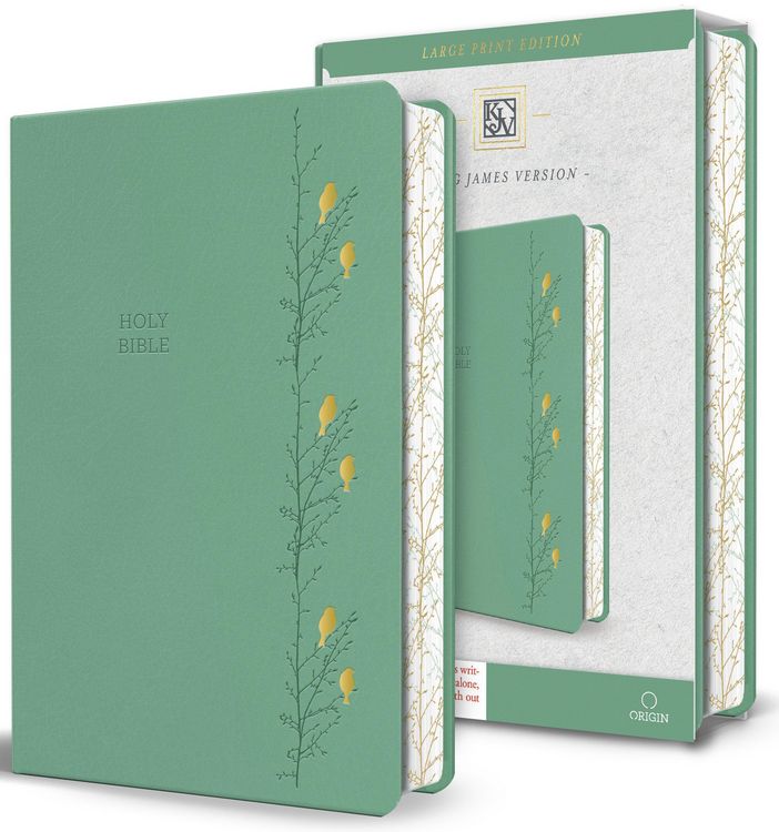 Produktbild: KJV Holy Bible, Large Print Medium Format, Green with Birds Faux Leather W/ Ribbon Marker, Red Letter