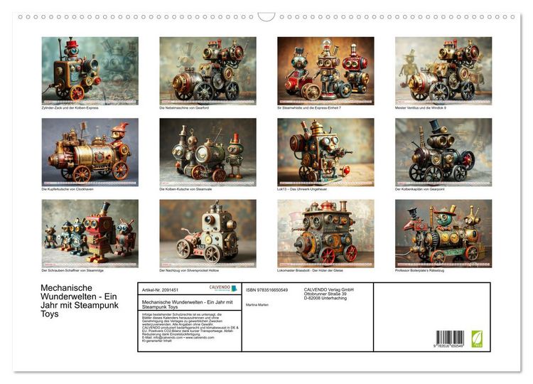 Produktbild: Mechanische Wunderwelten - Ein Jahr mit Steampunk Toys (Wandkalender 2026 DIN A2 quer), CALVENDO Monatskalender