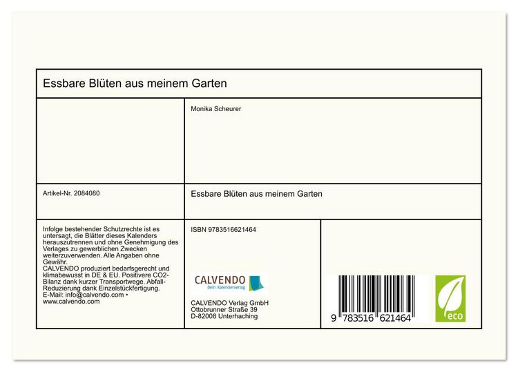Produktbild: Essbare Bl&uuml;ten aus meinem Garten (Tischkalender 2026 DIN A5 quer), CALVENDO Monatskalender
