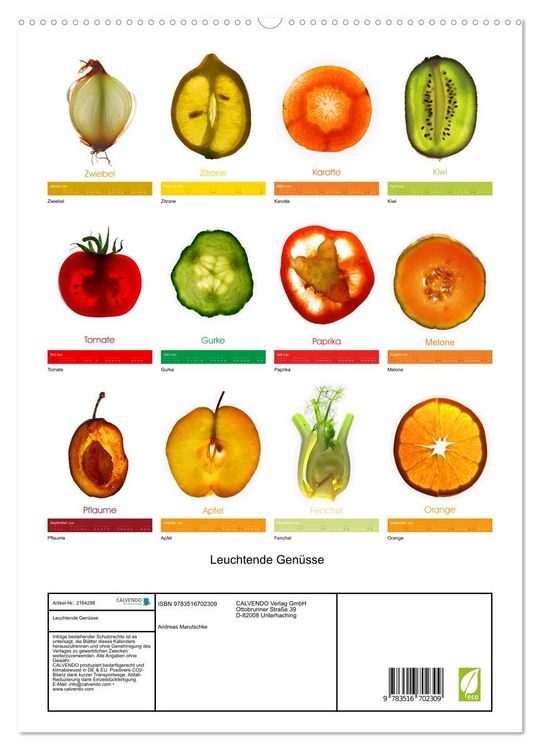 Produktbild: Leuchtende Gen&uuml;sse (hochwertiger Premium Wandkalender 2026 DIN A2 hoch), Kunstdruck in Hochglanz