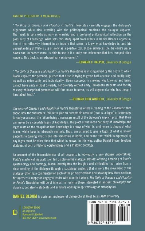 Produktbild: Unity of Oneness and Plurality in Plato's Theaetetus