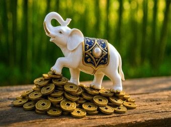 Produktbild: CALVENDO Puzzle Elefant mit M&uuml;nzen - Weisheit, St&auml;rke und Gl&uuml;ck im Haus | 2000 Teile Lege-Gr&ouml;&szlig;e 90x67cm Foto-Puzzle f&uuml;r gl&uuml;ckliche Stunden