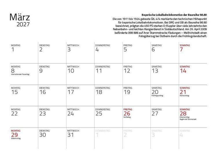 Produktbild: Dampfloks in Farbe 2027 Eintragkalender