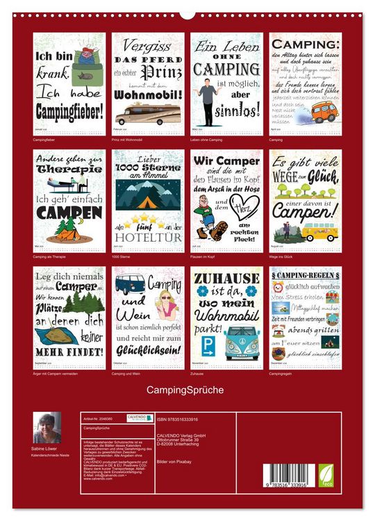 Produktbild: CampingSpr&uuml;che (hochwertiger Premium Wandkalender 2026 DIN A2 hoch), Kunstdruck in Hochglanz