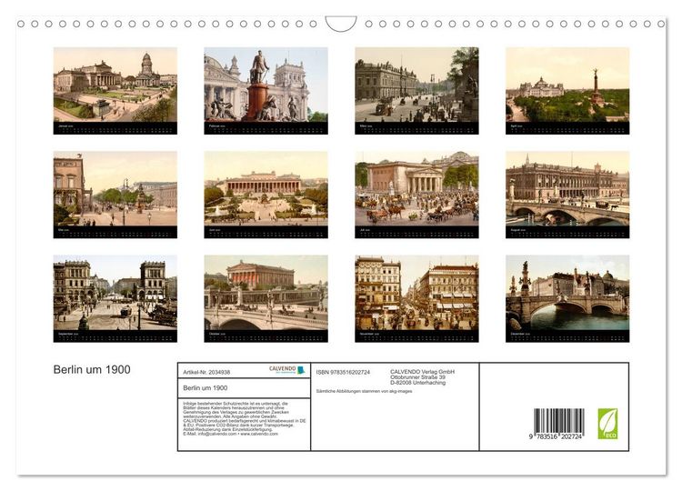 Produktbild: Berlin um 1900 (Wandkalender 2026 DIN A3 quer), CALVENDO Monatskalender
