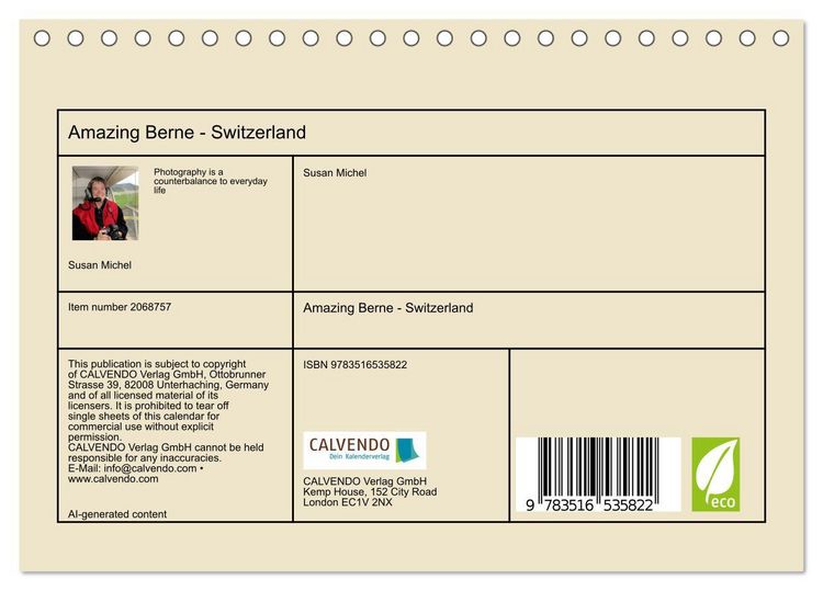 Produktbild: Amazing Berne - Switzerland (Desk Calendar 2026 DIN A5 landscape), CALVENDO 12 Month DeskCalendar