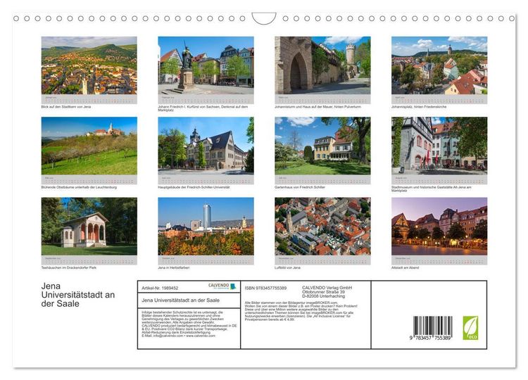 Produktbild: Jena Universit&auml;tstadt an der Saale (Wandkalender 2026 DIN A3 quer), CALVENDO Monatskalender
