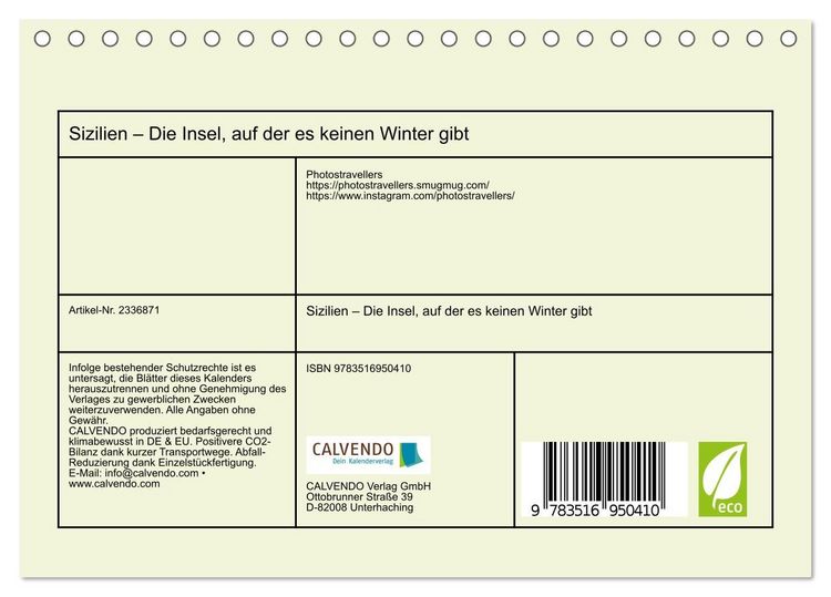 Produktbild: Sizilien &ndash; Die Insel, auf der es keinen Winter gibt (Tischkalender 2027 DIN A5 quer), CALVENDO Monatskalender