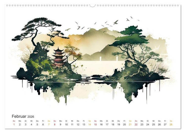 Produktbild: Japan - Aquarell Kunst und Tradition (Wandkalender 2026 DIN A2 quer), CALVENDO Monatskalender