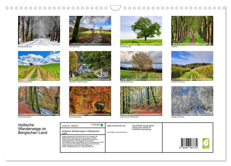 Produktbild: Idyllische Wanderwege im Bergischen Land (Wandkalender 2026 DIN A3 quer), CALVENDO Monatskalender