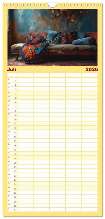 Produktbild: Familienplaner 2026 - Sechs Saiten, Zw&ouml;lf Monate - Der Gitarrenkalender mit 5 Spalten (Wandkalender, 21 x 45 cm) CALVENDO