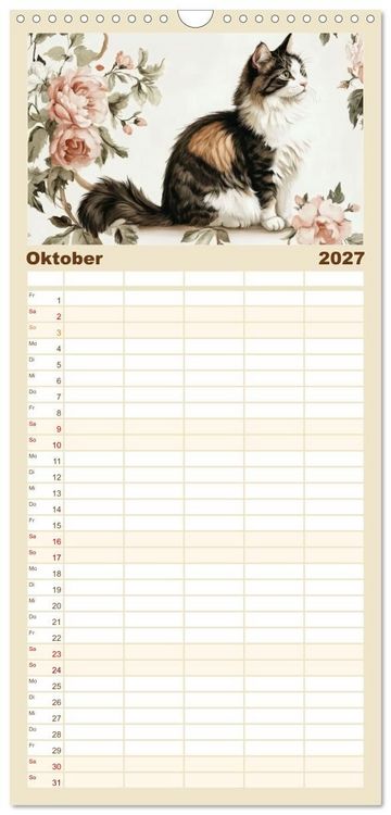 Produktbild: Familienplaner 2027 - Katzensymphonie in Aquarell mit 5 Spalten (Wandkalender, 21 x 45 cm) CALVENDO