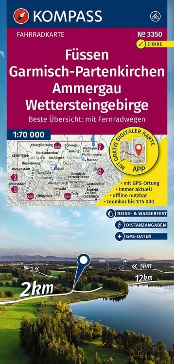 Produktbild: KOMPASS Fahrradkarte 3350 F&uuml;ssen, Garmisch-Partenkirchen, Ammergau, Wettersteingebirge 1:70.000