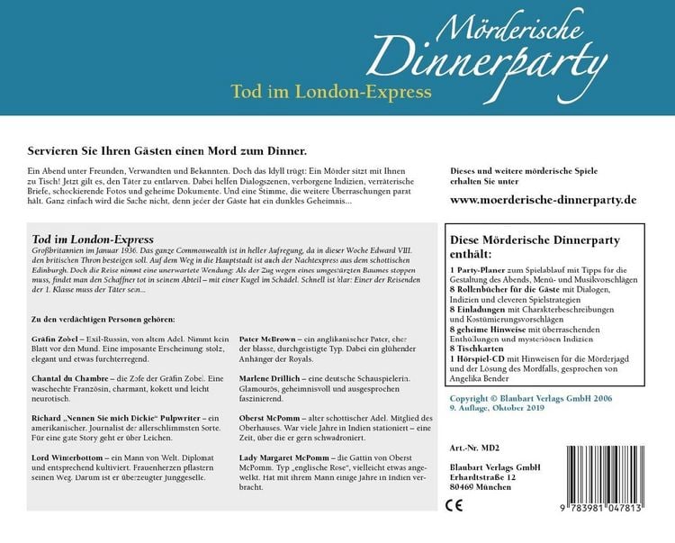 Produktbild: M&ouml;rderische Dinnerparty. Tod im London-Express