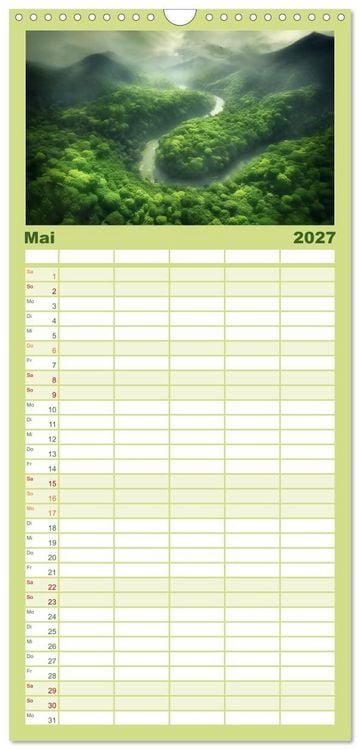 Produktbild: Familienplaner 2027 - Tr&auml;umereien in Gr&uuml;n mit 5 Spalten (Wandkalender, 21 x 45 cm) CALVENDO