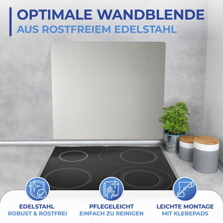 Produktbild: Wandblende Edelstahl, zuverl&auml;ssiger Spritzschutz