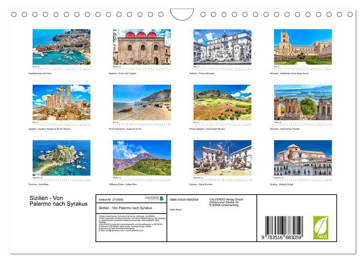 Produktbild: Sizilien - Von Palermo nach Syrakus (Wandkalender 2026 DIN A4 quer), CALVENDO Monatskalender