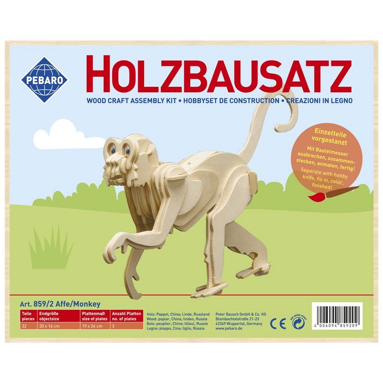 Produktbild: PEBARO 859/2 - Holzbausatz Affe, 32 Teile, Holzkonstruktion zum Zusammenstecken
