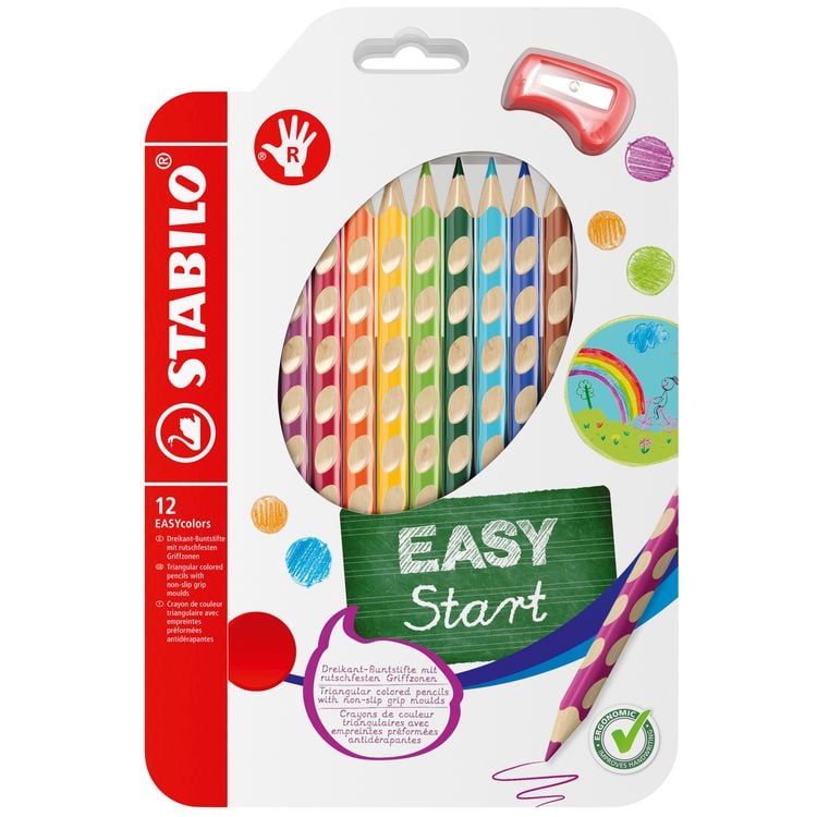 Produktbild: STABILO Ergonomischer Buntstift f&uuml;r Rechtsh&auml;nder -   EASYcolors - 12er Pack mit Spitzer - mit 12 verschiedenen Farben