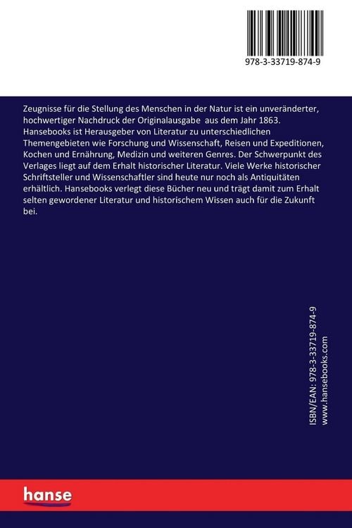 Produktbild: Zeugnisse f&uuml;r die Stellung des Menschen in der Natur