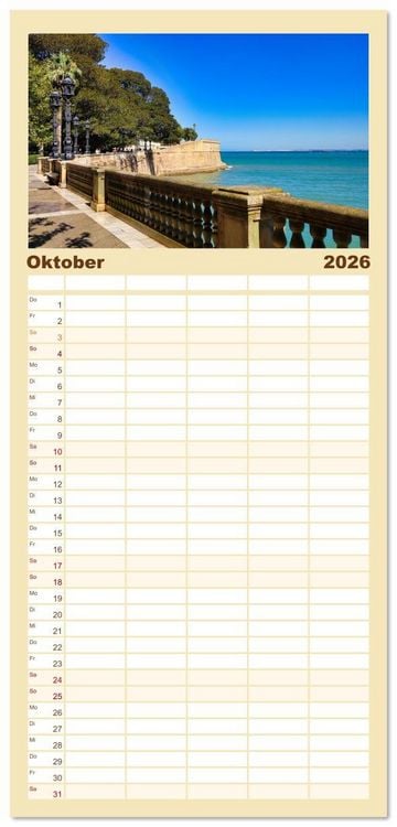 Produktbild: Familienplaner 2026 - C&aacute;diz Sp&uuml;re die frische Meeresbrise mit 5 Spalten (Wandkalender, 21 x 45 cm) CALVENDO