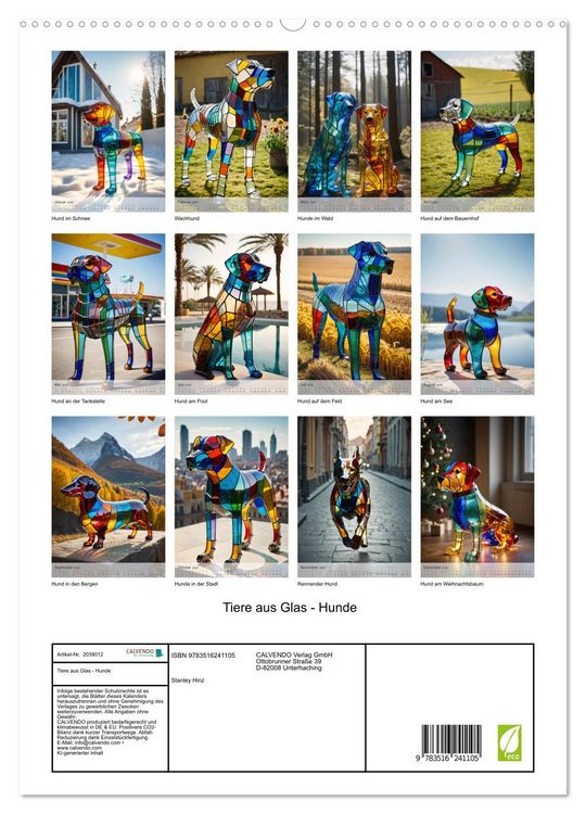 Produktbild: Tiere aus Glas - Hunde (hochwertiger Premium Wandkalender 2026 DIN A2 hoch), Kunstdruck in Hochglanz
