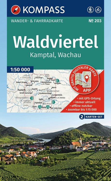 Produktbild: KOMPASS Wanderkarten-Set 203 Waldviertel, Kamptal, Wachau (2 Karten) 1:50.000