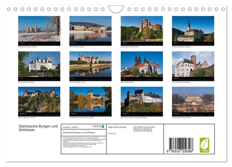Produktbild: S&auml;chsische Burgen und Schl&ouml;sser (Wandkalender 2026 DIN A4 quer), CALVENDO Monatskalender