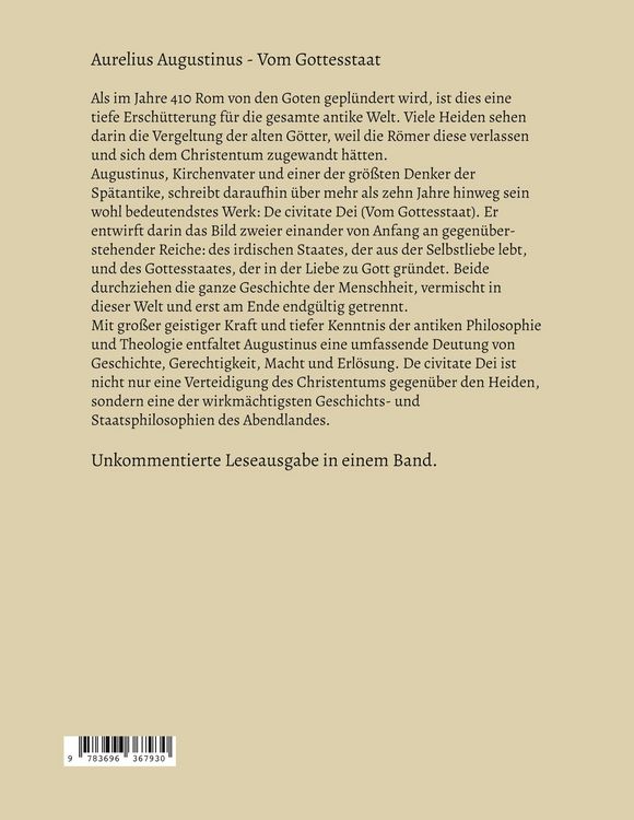 Produktbild: Vom Gottesstaat (De civitate Dei) Vollst&auml;ndige Ausgabe