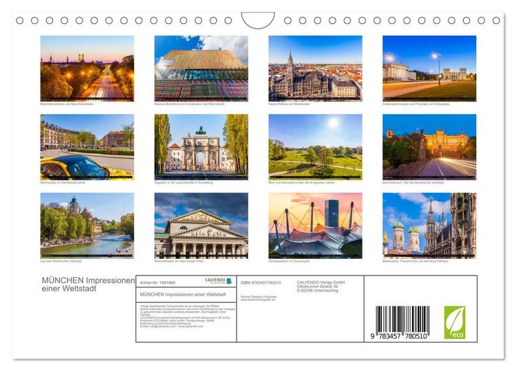 Produktbild: M&Uuml;NCHEN Impressionen einer Weltstadt (Wandkalender 2026 DIN A4 quer), CALVENDO Monatskalender